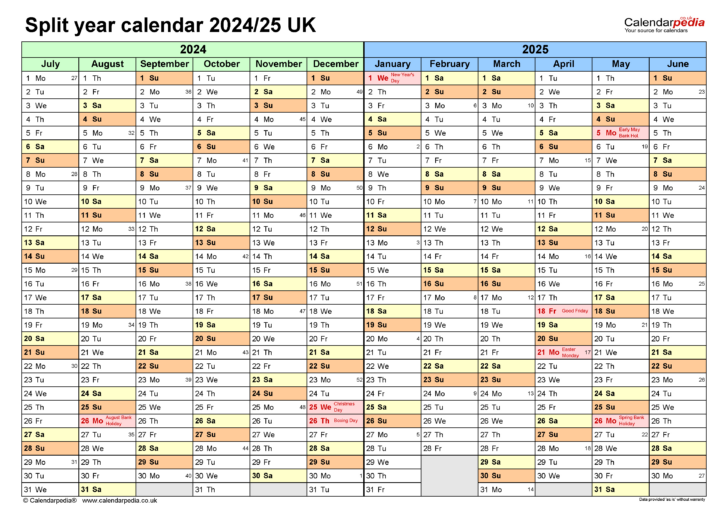 Printable Calendar August 2024 to June 2025