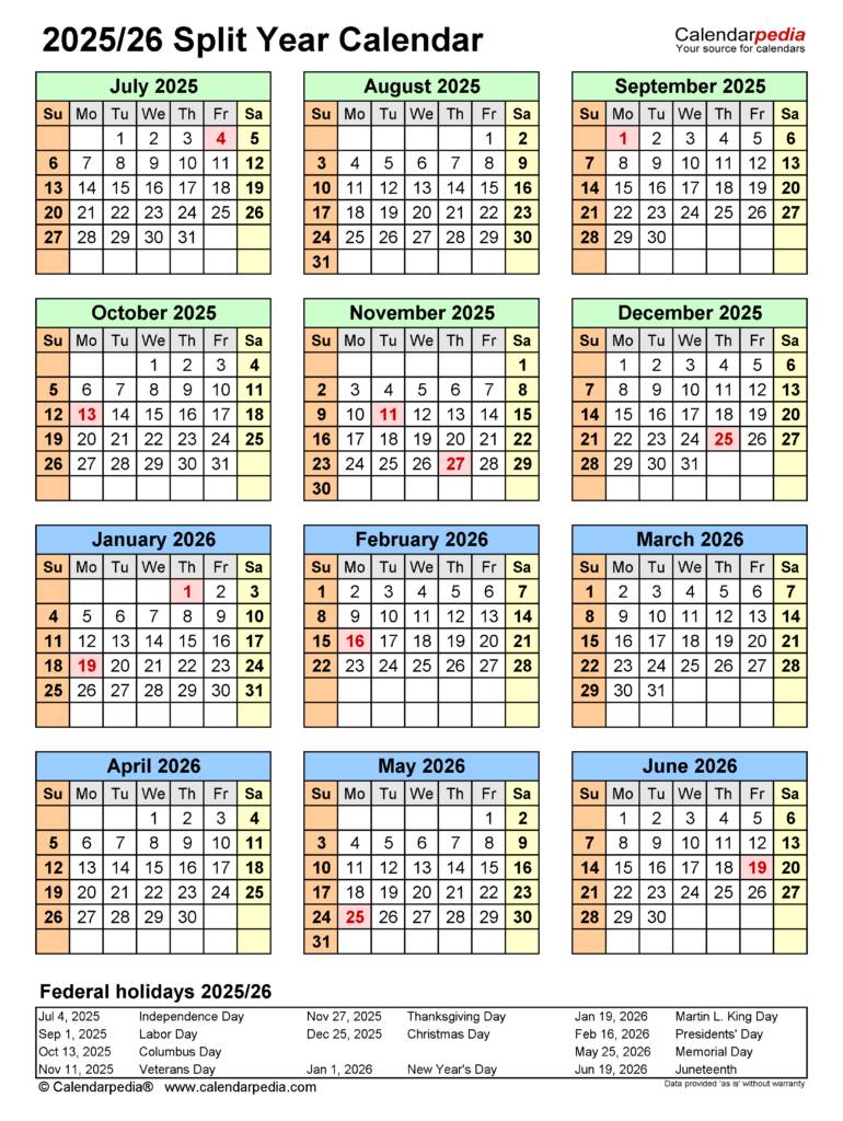 Split Year Calendars 2025/2026 (July To June)   Pdf Templates Throughout June 2025 To June 2026 Calendar