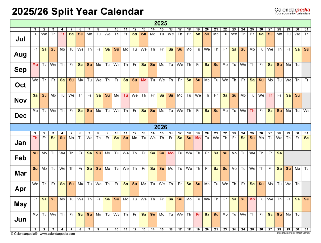 Split Year Calendars 2025/2026 (July To June)   Pdf Templates Within June 2025 To June 2026 Calendar
