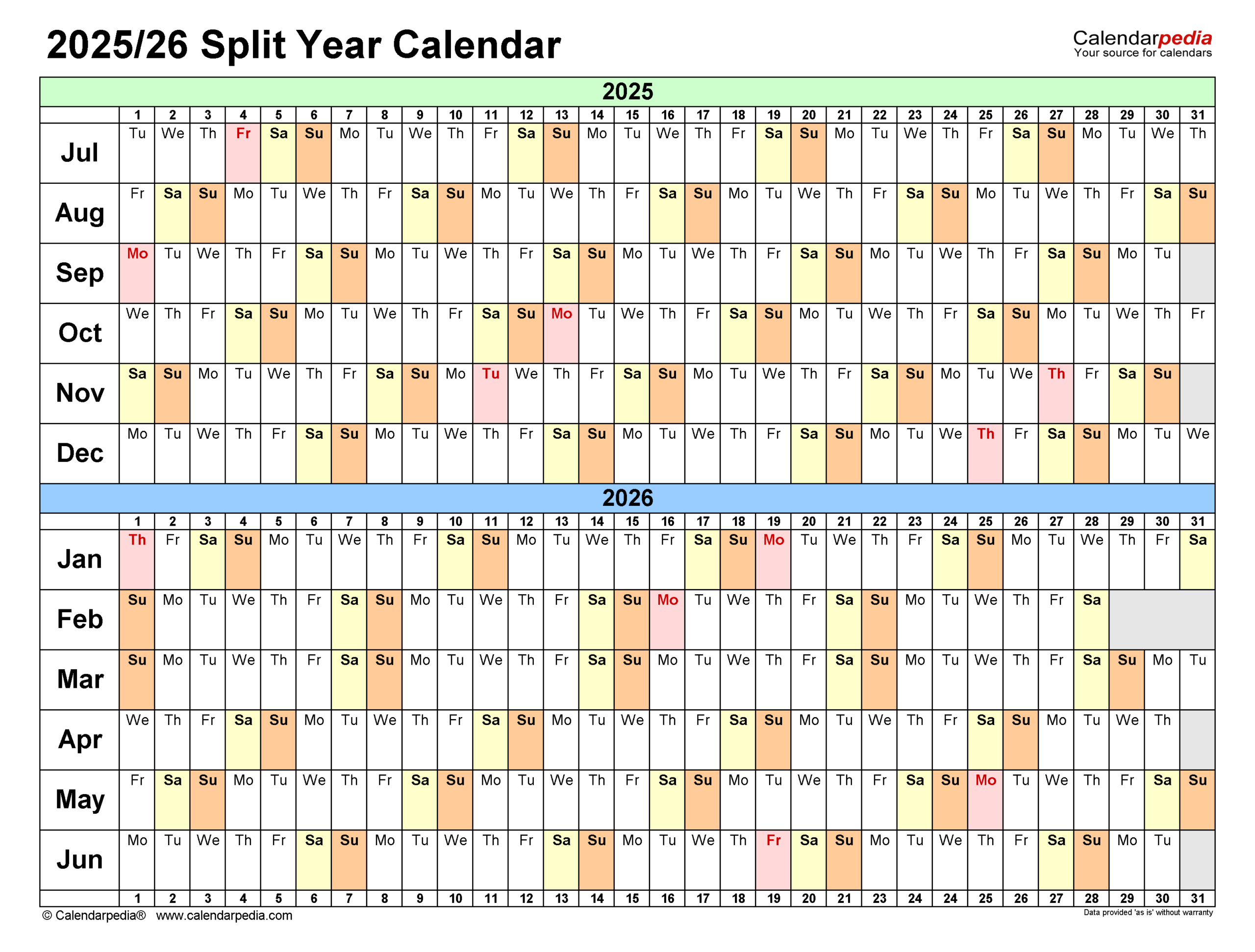 Split Year Calendars 2025/2026 (July To June) - Pdf Templates within June 2025 To June 2026 Calendar