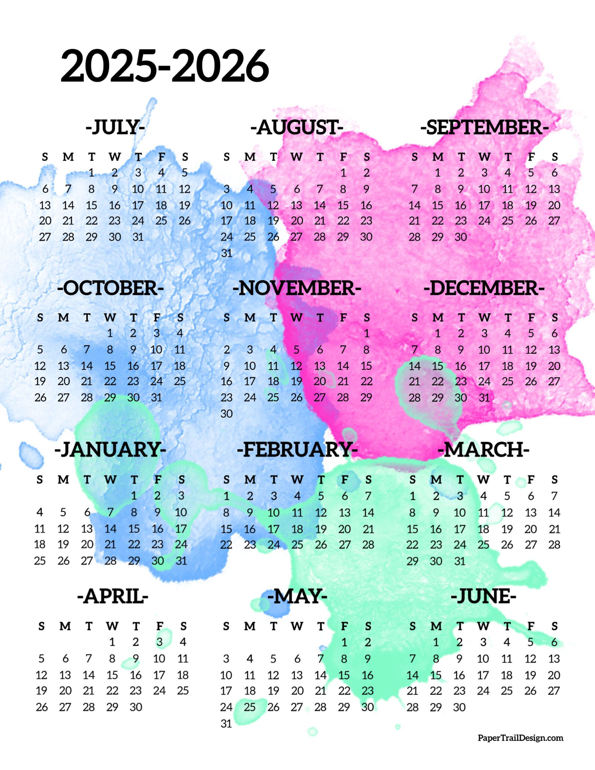 2025-2026 School Year Calendar Free Printable - Paper Trail Design intended for July 2025 To June 2026 School Calendar
