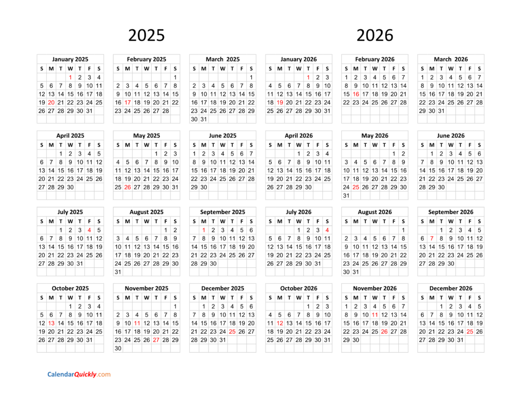 Calendar 2025 And 2026 On One Page | Calendar Quickly Inside July 2025 To June 2026 Calendar Printable Free Calendar 2025 And 2026 On One Page | Calendar Quickly Inside July 2025 To June 2026 Calendar Printable Free