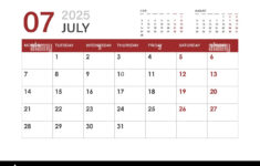 Calendar For July 2025. The Week Starts On Monday Stock Vector in July Calendar 2025 Monday Start