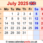 Calendar July 2025 Uk With Pdf, Excel And Word Templates With July 2025 Calendar United Kingdom