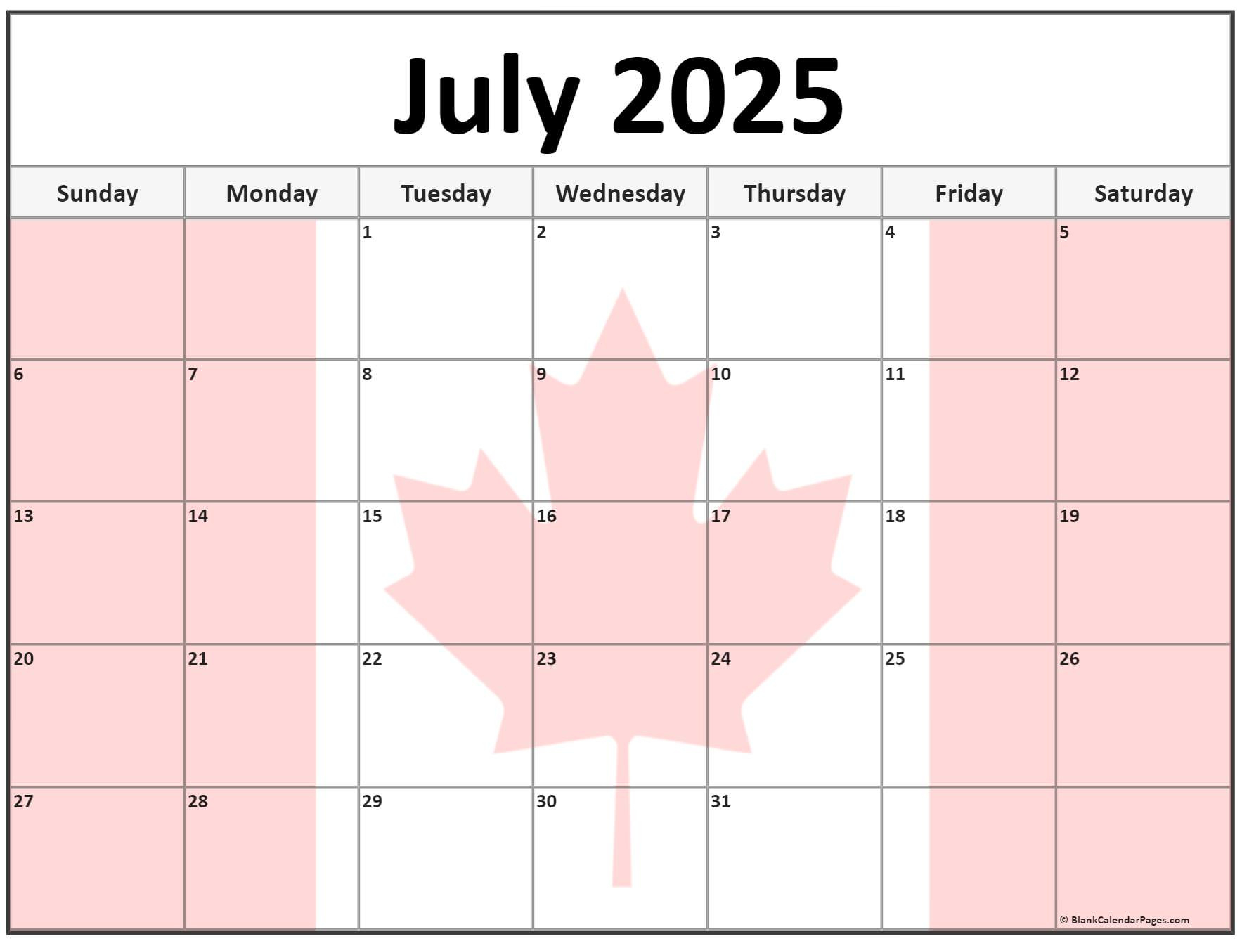 Collection Of July 2025 Photo Calendars With Image Filters. within July Calendar 2025 Canada