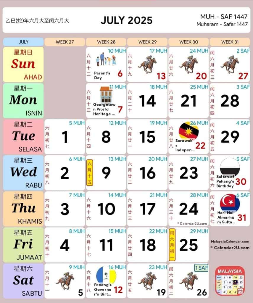 Cuti Umum 2025 & Cuti Sekolah Malaysia Kpm Throughout Calendar Kuda July 2025 Cuti Umum 2025 & Cuti Sekolah Malaysia Kpm Throughout Calendar Kuda July 2025
