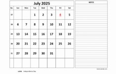 Free Download Printable July 2025 Calendar, Large Space For in July 2025 Calendar Printable With Notes
