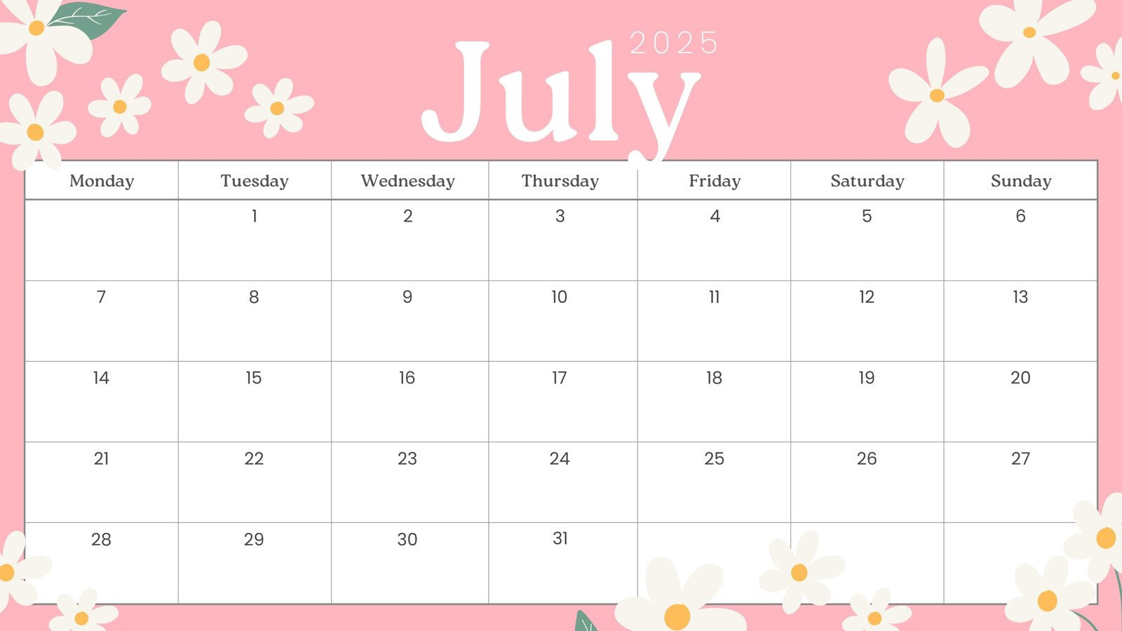 Free Printable, Custom July 2025 Calendar Templates | Canva for Free Editable July 2025 Calendar