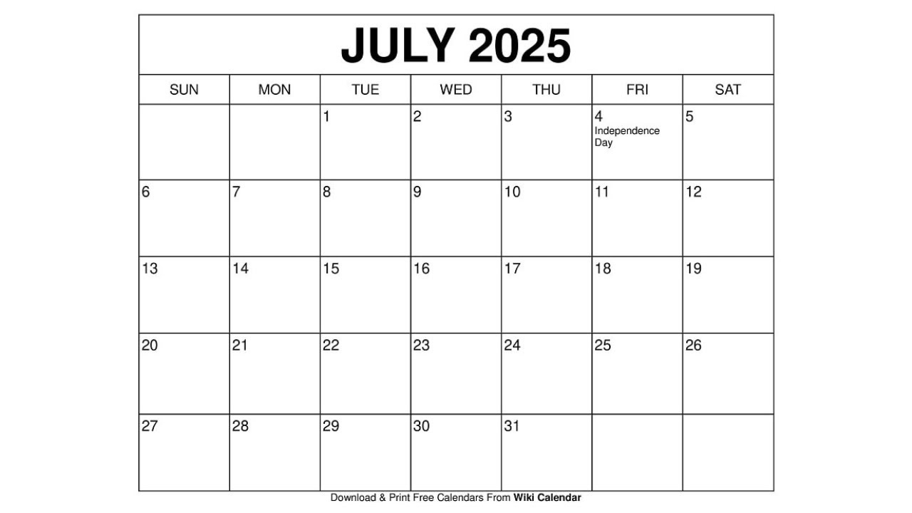 Free Printable July 2025 Calendar Templates With Holidays - Wiki Calendar with July 2025 Wiki Calendar Printable Free