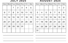 Free Printable July August 2025 Calendar | Calendarkart for July August 2025 Printable Calendar