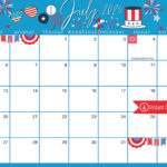 Juli 2025 Digitaler Kalender   Blauer 4. Juli Planer Bearbeitbarer Throughout July 4th 2025 Calendar