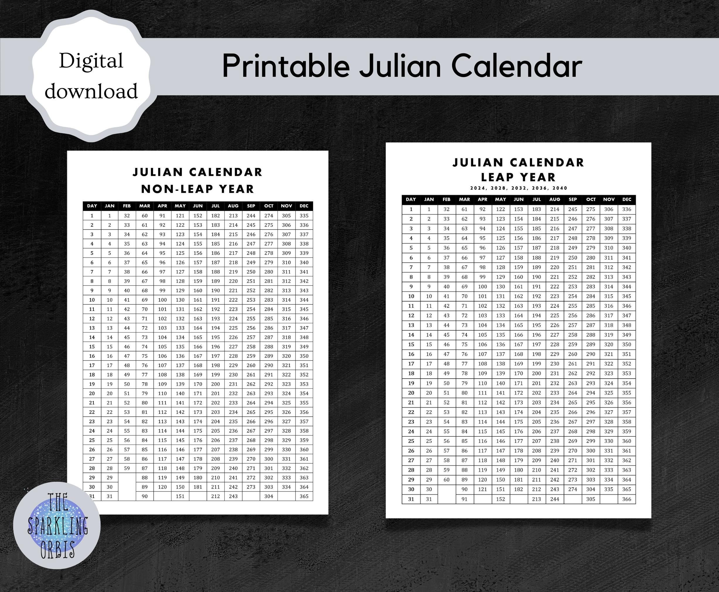 Julian Calendar | Military | Government | Digital Download throughout Julian Date Calendar Perpetual And Leap Year Printable
