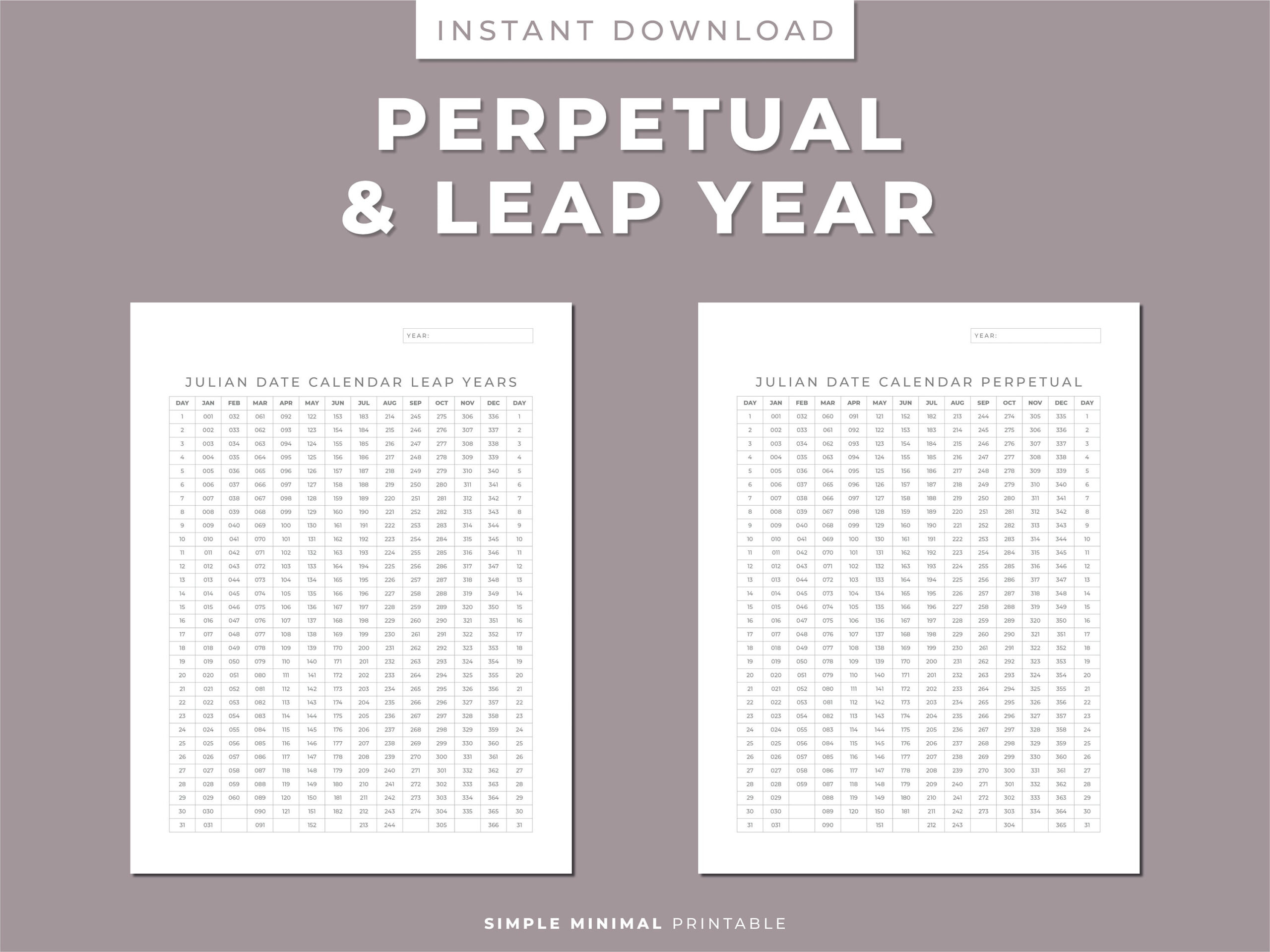 Julian Date Calendar, Project Management, Perpetual/Leap Yr with regard to Julian Date Calendar Perpetual and Leap Year Printable