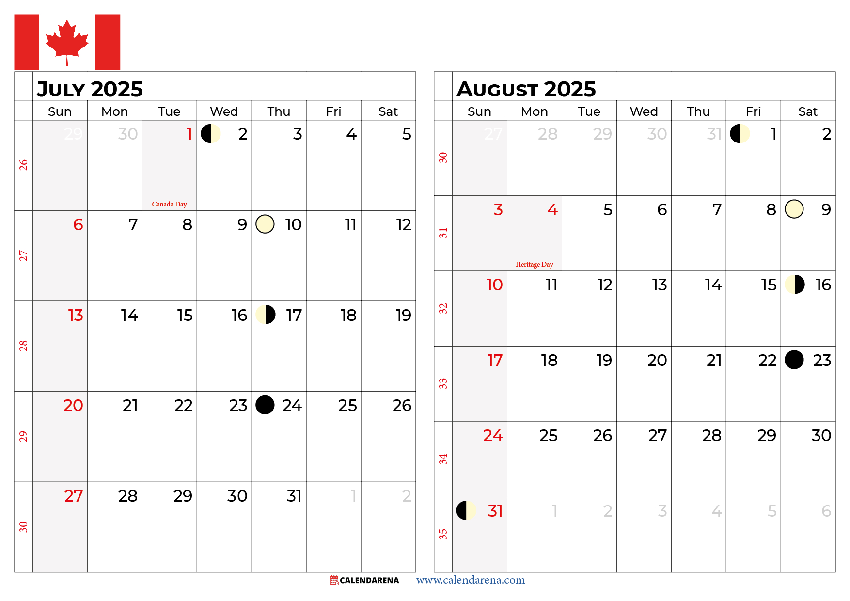 July 2025 Calendar Canada with July Calendar 2025 With Holidays Canada