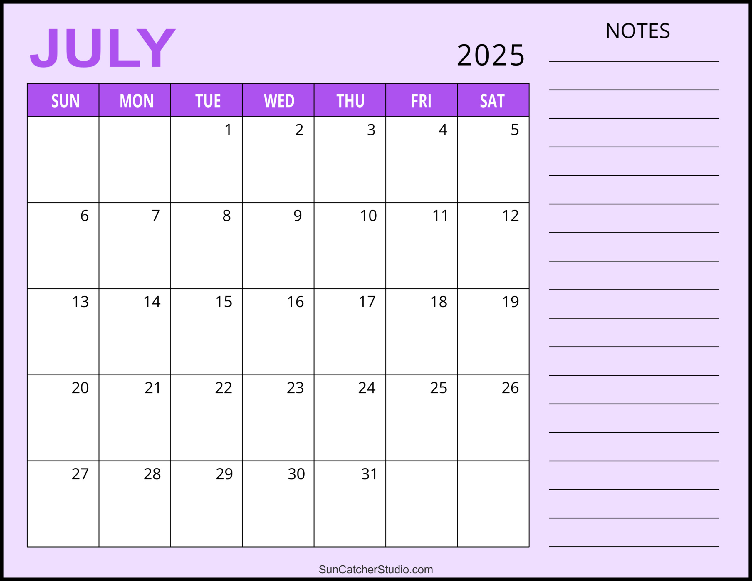 July 2025 Calendar (Free Printable) – Free Printables, Monograms intended for July 2025 Calendar with Notes Printable