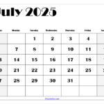 July 2025 Calendar Printable Pdf Template With Holidays With 18 Month Calendar Starting July 2025