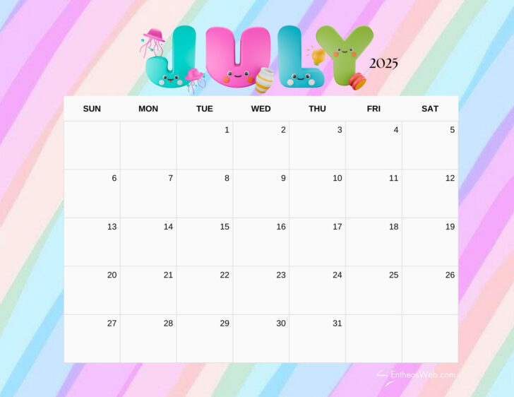 July 2025 Calendar Kids