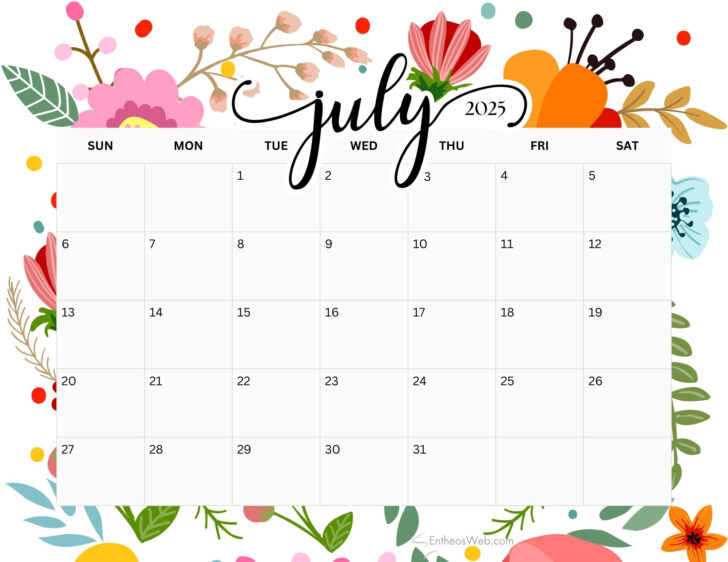 Free Printable July Calendar 2025