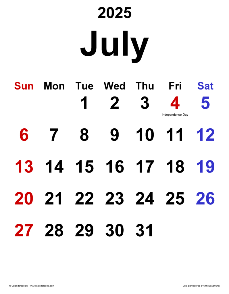 July 2025 Calendar | Templates For Pdf, Excel And Word Inside July Calendar 2025 Word July 2025 Calendar | Templates For Pdf, Excel And Word Inside July Calendar 2025 Word