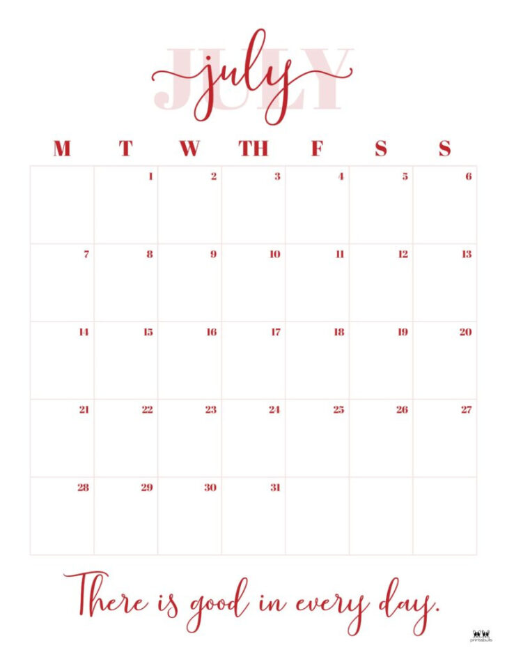 Printabulls July Calendar 2025