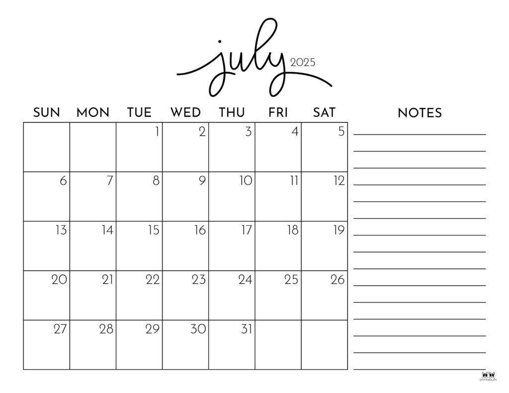 July 2025 Calendars 107 Free Printables | Printabulls Within July 2025 Calendar With Notes Printable July 2025 Calendars 107 Free Printables | Printabulls Within July 2025 Calendar With Notes Printable