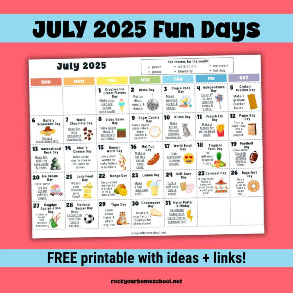 July 2025 Fun Days Calendar (Color) Rock Your Homeschool Regarding National Day Calendar July 2025 July 2025 Fun Days Calendar (Color) Rock Your Homeschool Regarding National Day Calendar July 2025