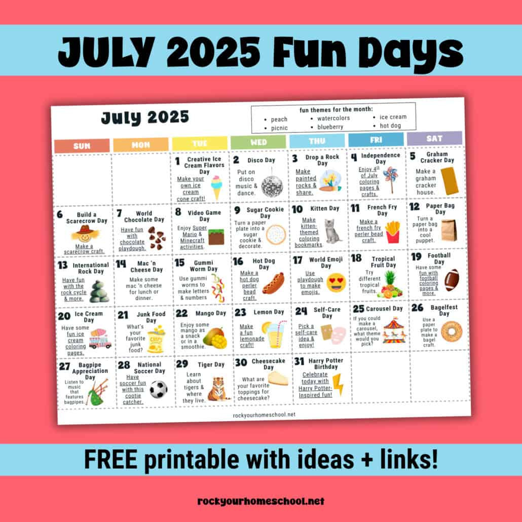 July 2025 Fun Days Calendar (Color) - Rock Your Homeschool regarding National Day Calendar July 2025
