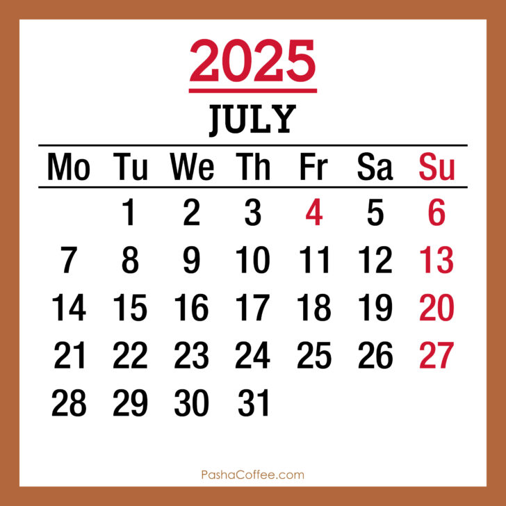 July Calendar 2025 Holidays