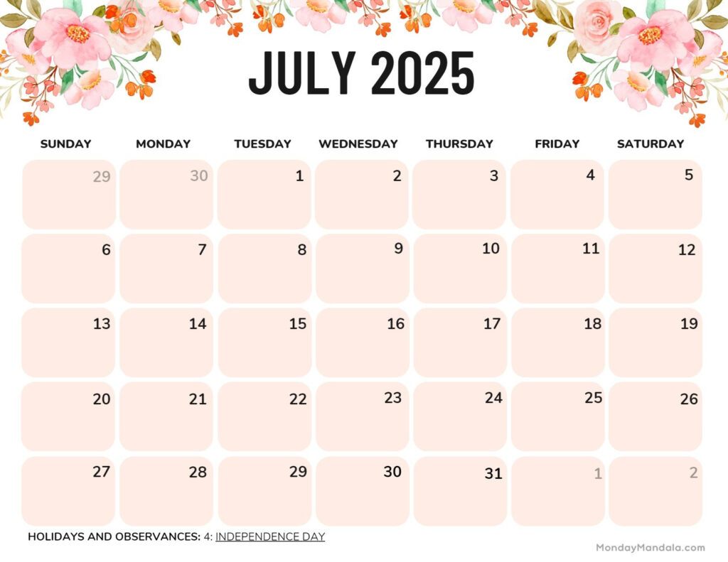 July 2025 Printable Calendar (52 Free Pdf Printables) For July 2025 Calendar Printable Monday Start July 2025 Printable Calendar (52 Free Pdf Printables) For July 2025 Calendar Printable Monday Start