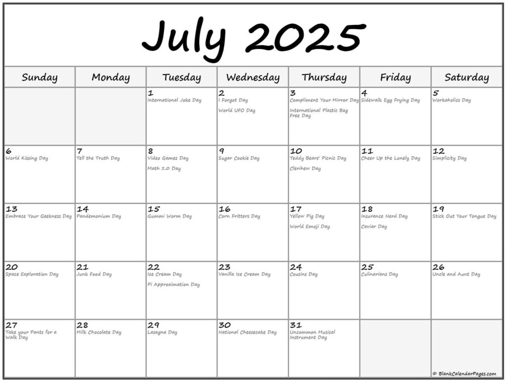 July 2025 With Holidays Calendar Pertaining To National Day Calendar July 2025 July 2025 With Holidays Calendar Pertaining To National Day Calendar July 2025