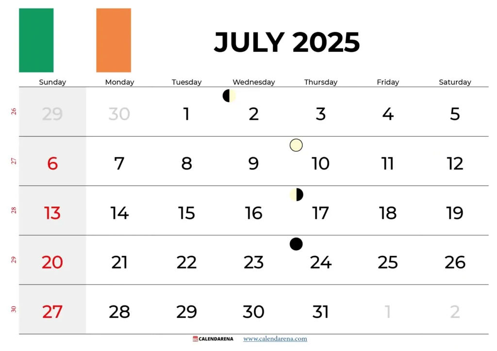 July Calendar 2025 Ireland Within July Calendar 2025 Holidays July Calendar 2025 Ireland Within July Calendar 2025 Holidays