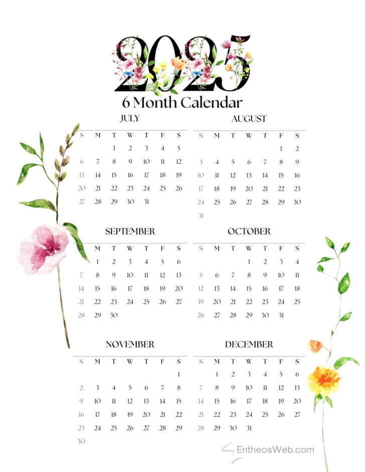 Printable Calendar July to December 2025