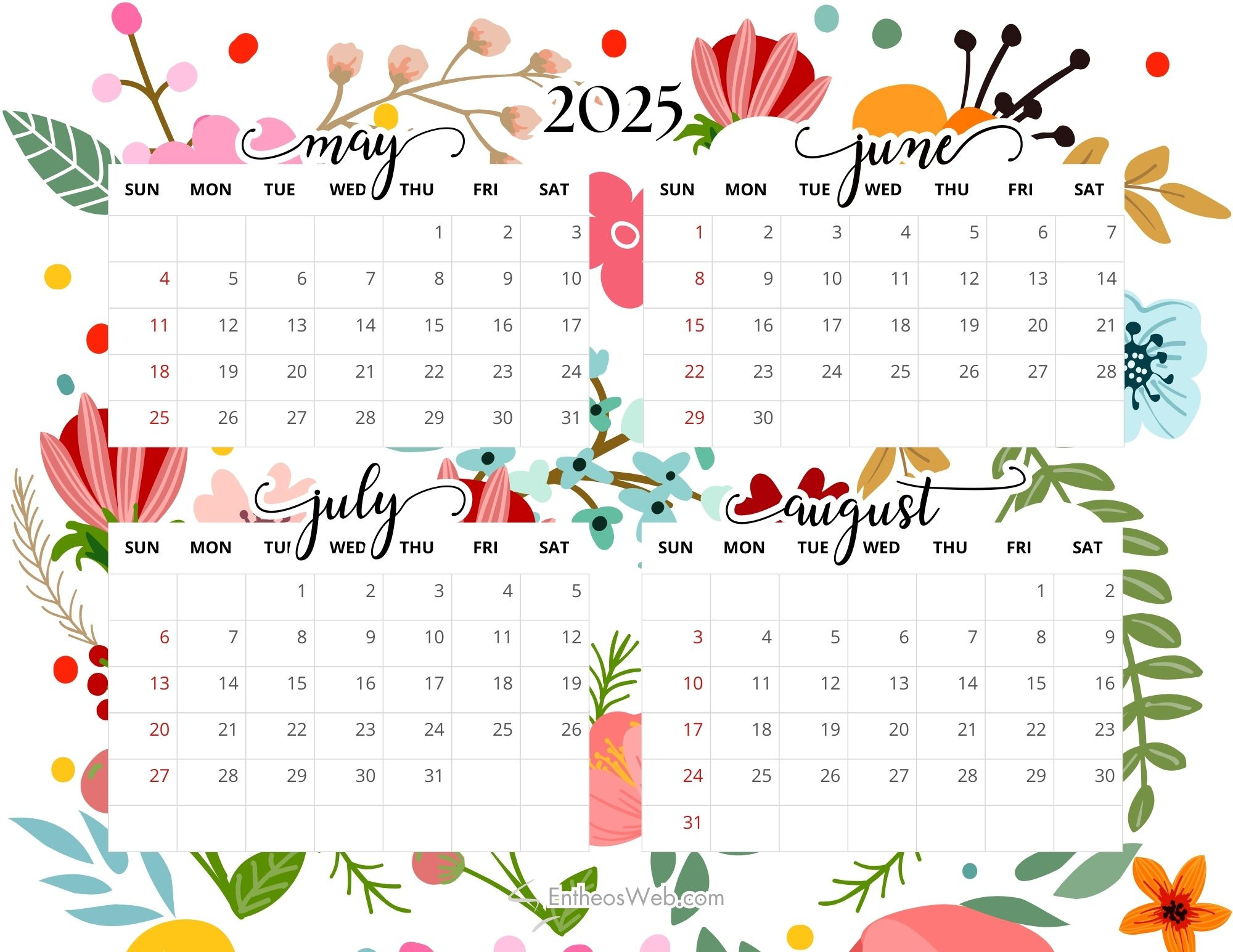 May, June, July, August – 4 Month Calendar | Entheosweb within 4 Month Calendar May June July August 2025