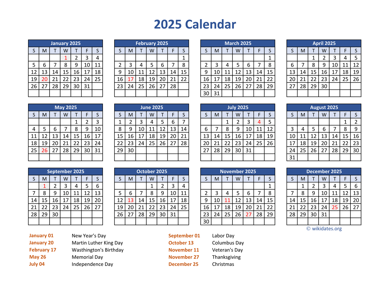 Pdf Calendar 2025 With Federal Holidays | Wikidates within July 2025 Wiki Calendar Printable Free
