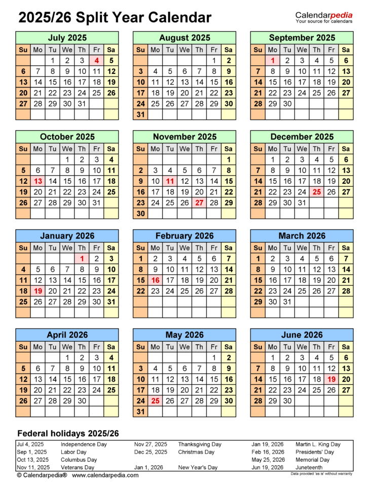Desk Calendar July 2025 to June 2026