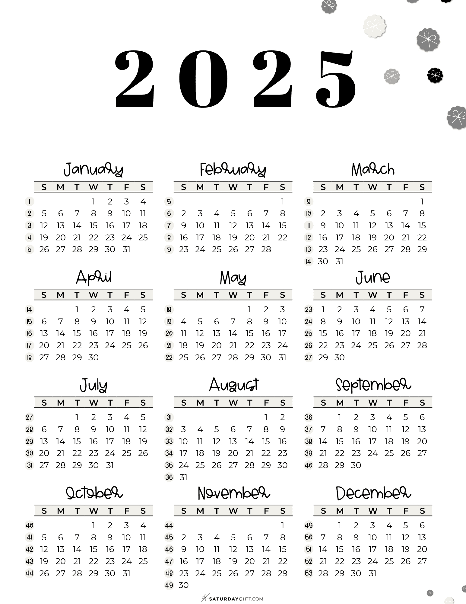 Week Numbers For 2025 - What Week Is It? | Saturdaygift inside 30 Calendar Days Before July 3 2025