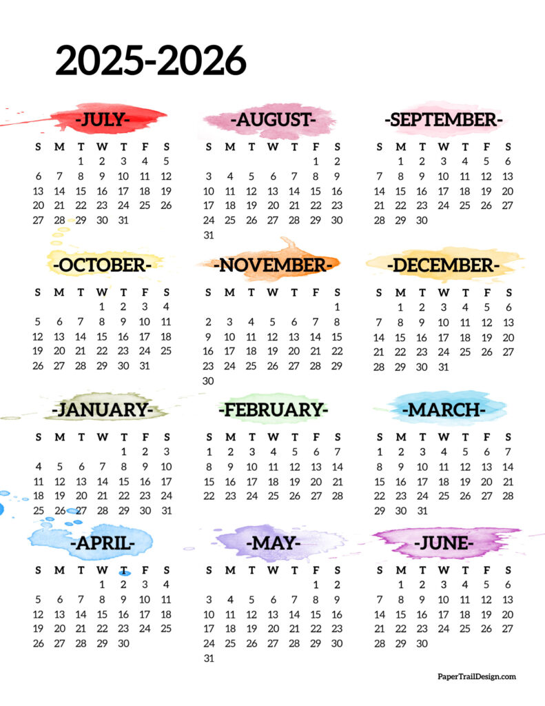 2025 2026 School Year Calendar Free Printable   Paper Trail Design Throughout August 2025   June 2026 Calendar