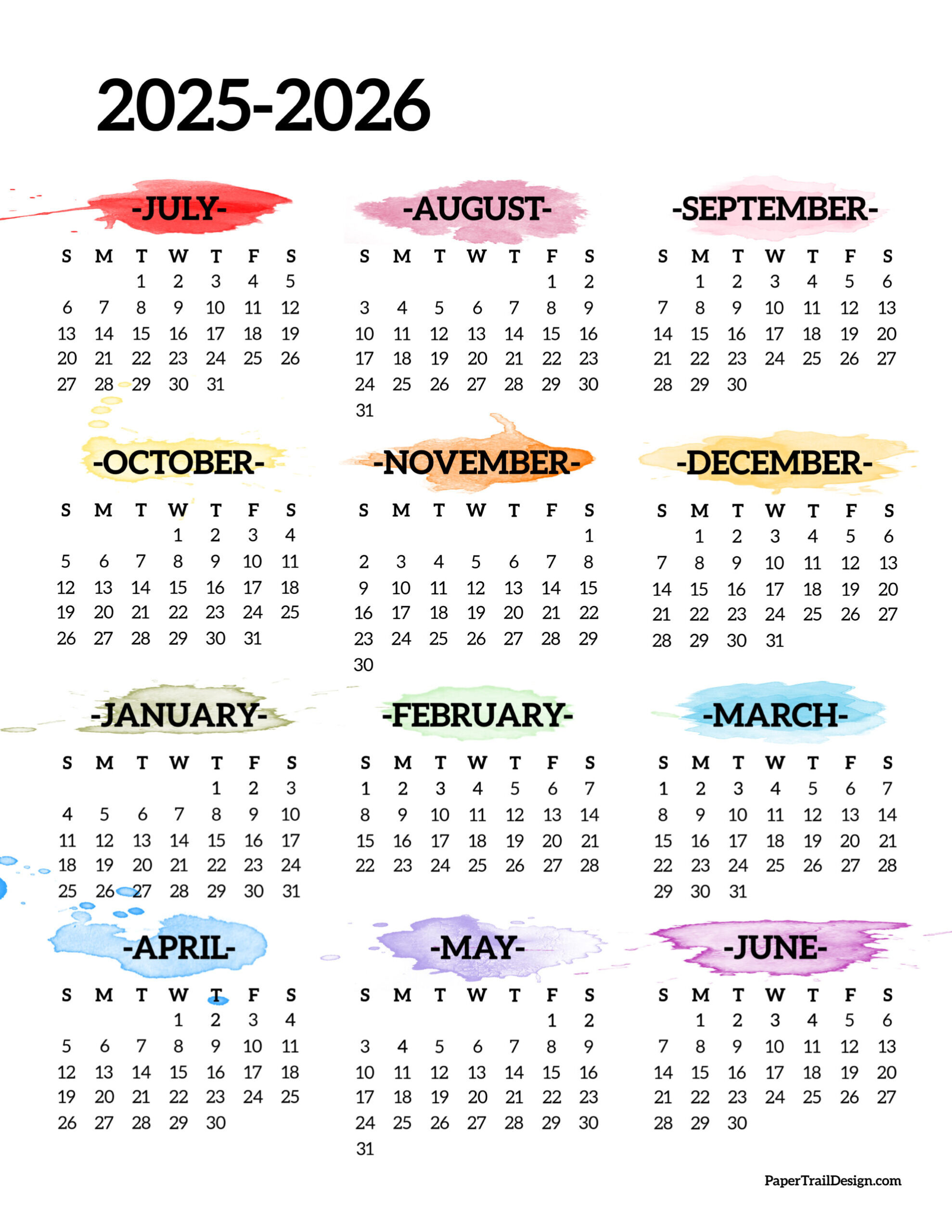 2025-2026 School Year Calendar Free Printable - Paper Trail Design throughout August 2025 - June 2026 Calendar