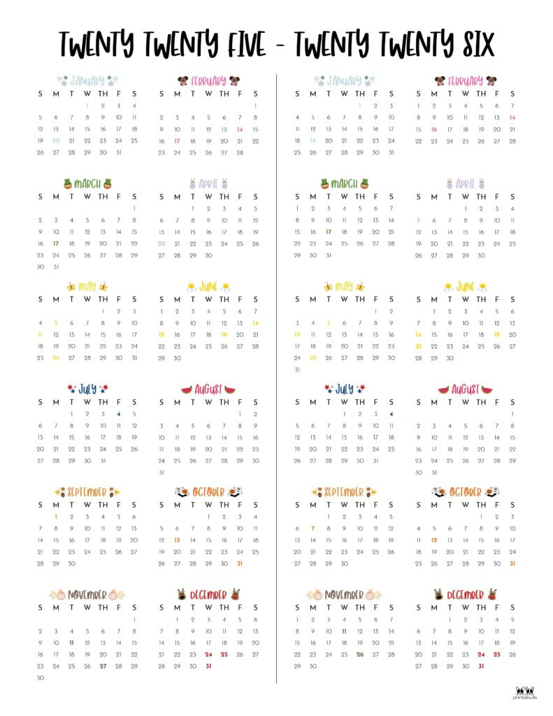 2025 2026 Two Year Calendars 10 Free Cals | Printabulls Inside Free Printable Calendar August 2025 June 2026 2025 2026 Two Year Calendars 10 Free Cals | Printabulls Inside Free Printable Calendar August 2025 June 2026