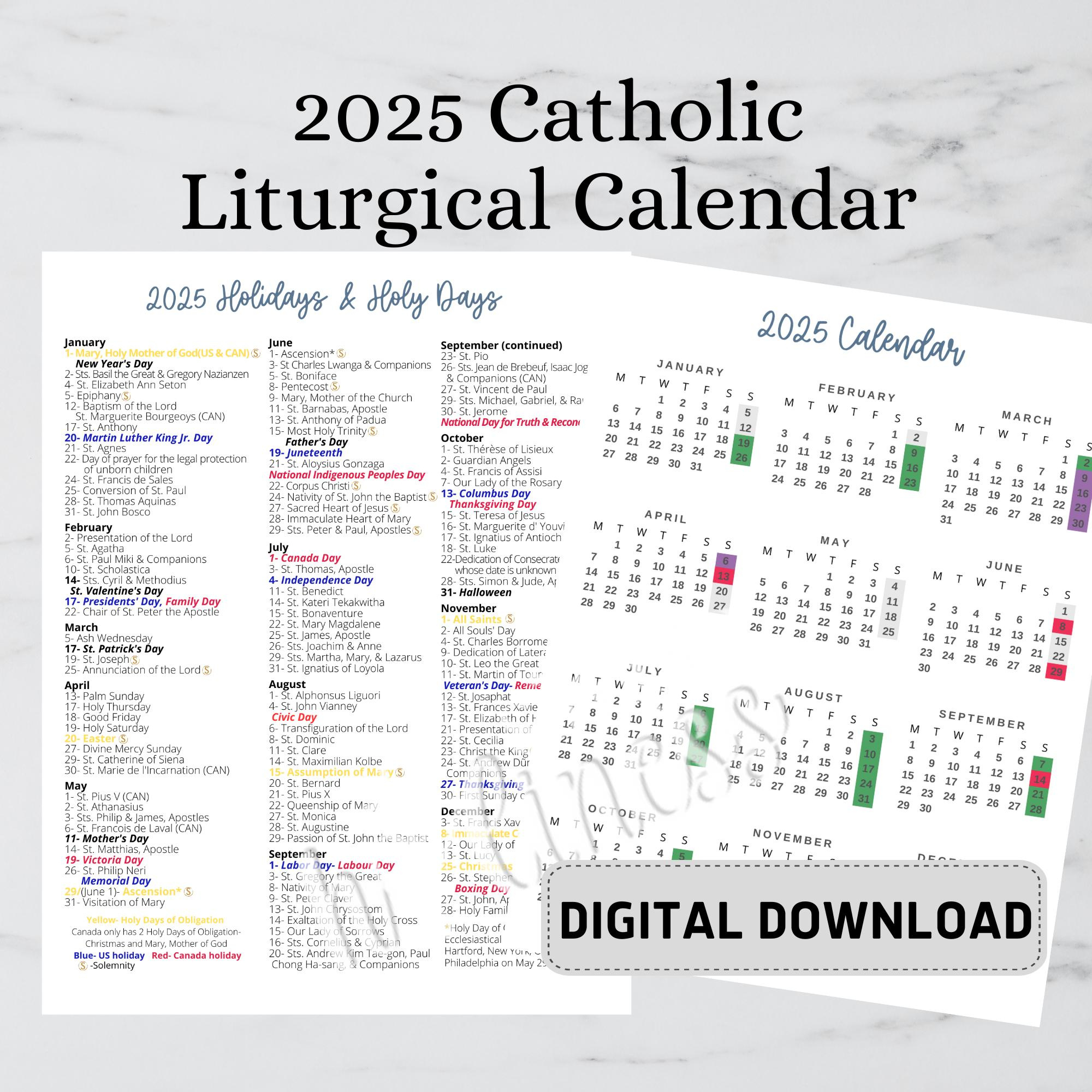 2025 Catholic Calendar- Digital Download - Etsy with 15 August 2025 Catholic Calendar