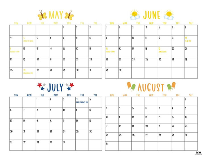 August 2025 to May 2025 Calendar