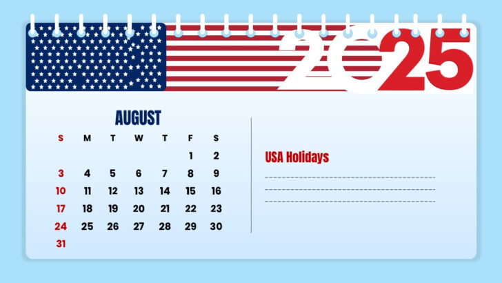 August 2025 Calendar with Holidays Usa