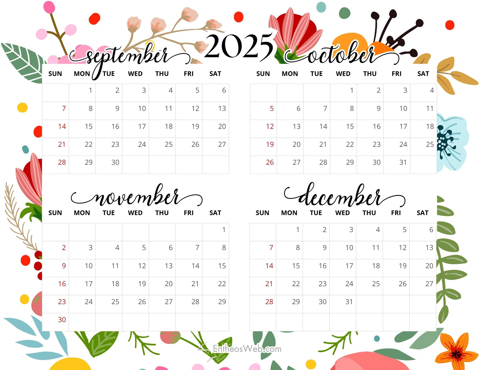 4 Month Calendar Printables – September, October, November And inside August September October November December 2025 Calendar
