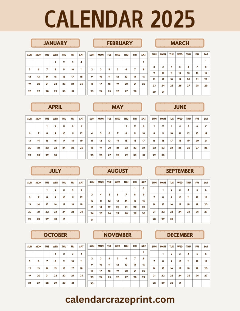 Free 8.5x11 Printable 2025 Calendar Download PDF VERSION On CalendarCrazePrint.Com (2) Free 8.5x11 Printable 2025 Calendar Download PDF VERSION On CalendarCrazePrint.Com (2)