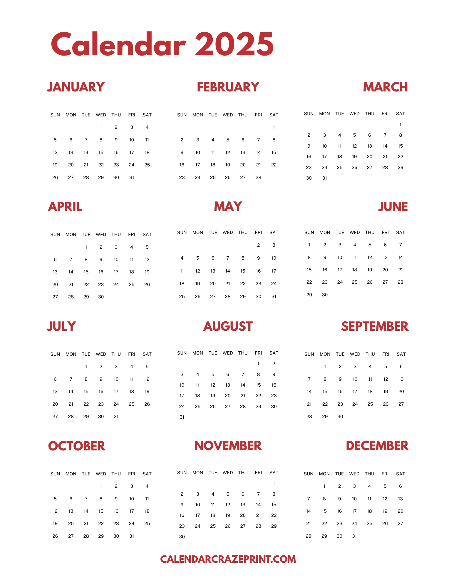 Free 8.5x11 Printable 2025 Calendar - Download PDF VERSION on CalendarCrazePrint.Com (4)