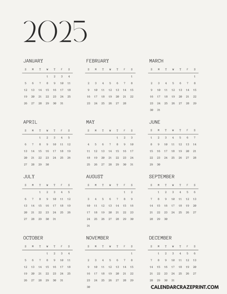Free 8.5x11 Printable 2025 Calendar Download PDF VERSION On CalendarCrazePrint.Com Free 8.5x11 Printable 2025 Calendar Download PDF VERSION On CalendarCrazePrint.Com