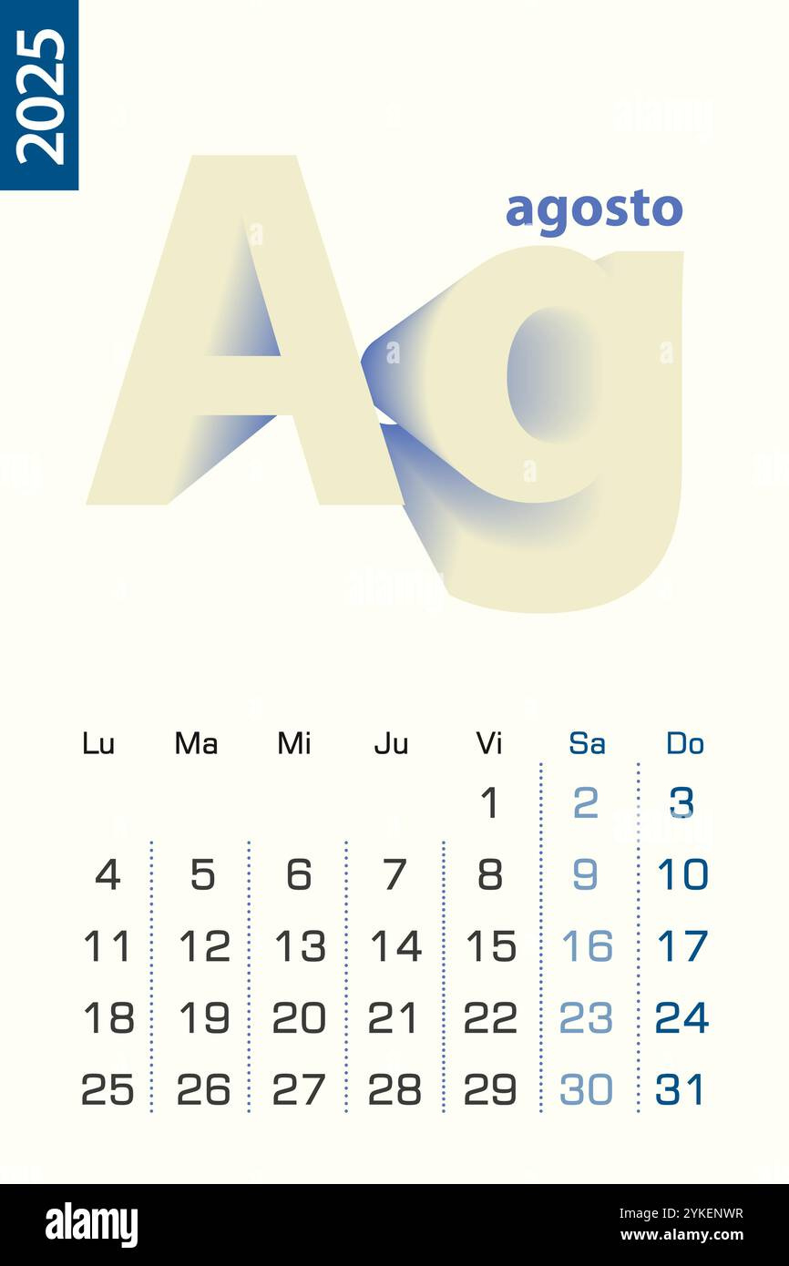 Agosto 2025 Stock Vector Images - Alamy with regard to August 2025 Calendar in Spanish