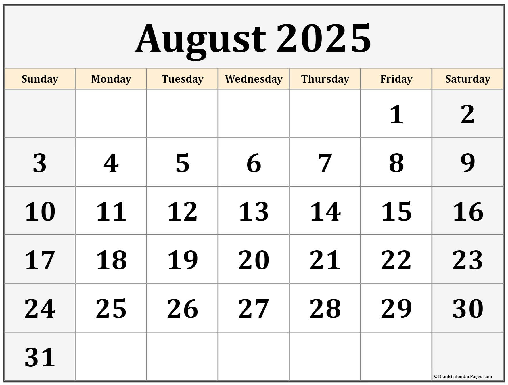 August 2025 Calendar | Free Printable Calendars with August 2 2025 Calendar