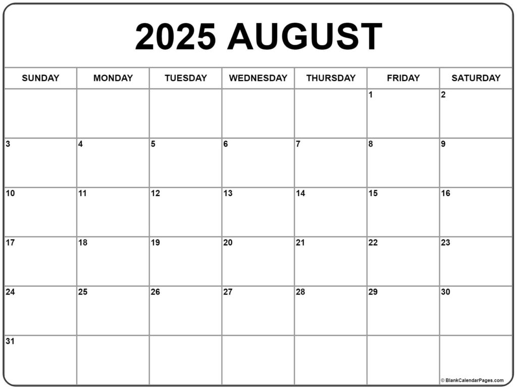 August 2025 Calendar | Free Printable Calendars Within Blank Calendar Printable August 2025