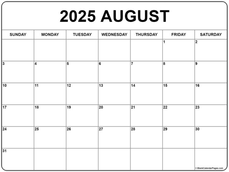 Free Editable August 2025 Calendar